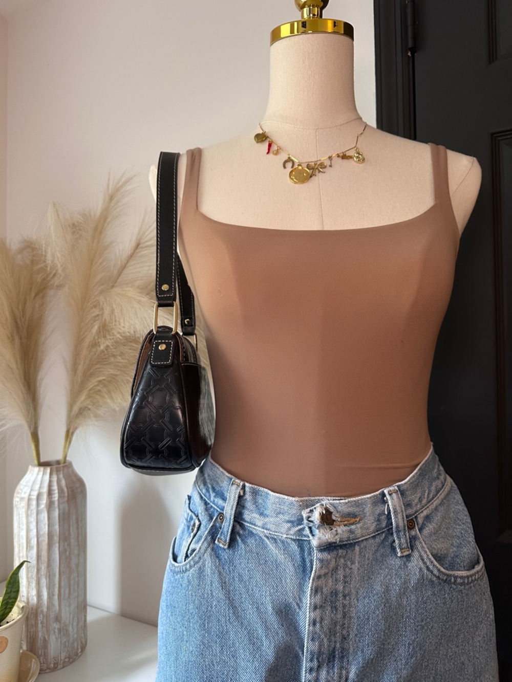 SKIMS Square-Neck Brown Nude Bodysuit